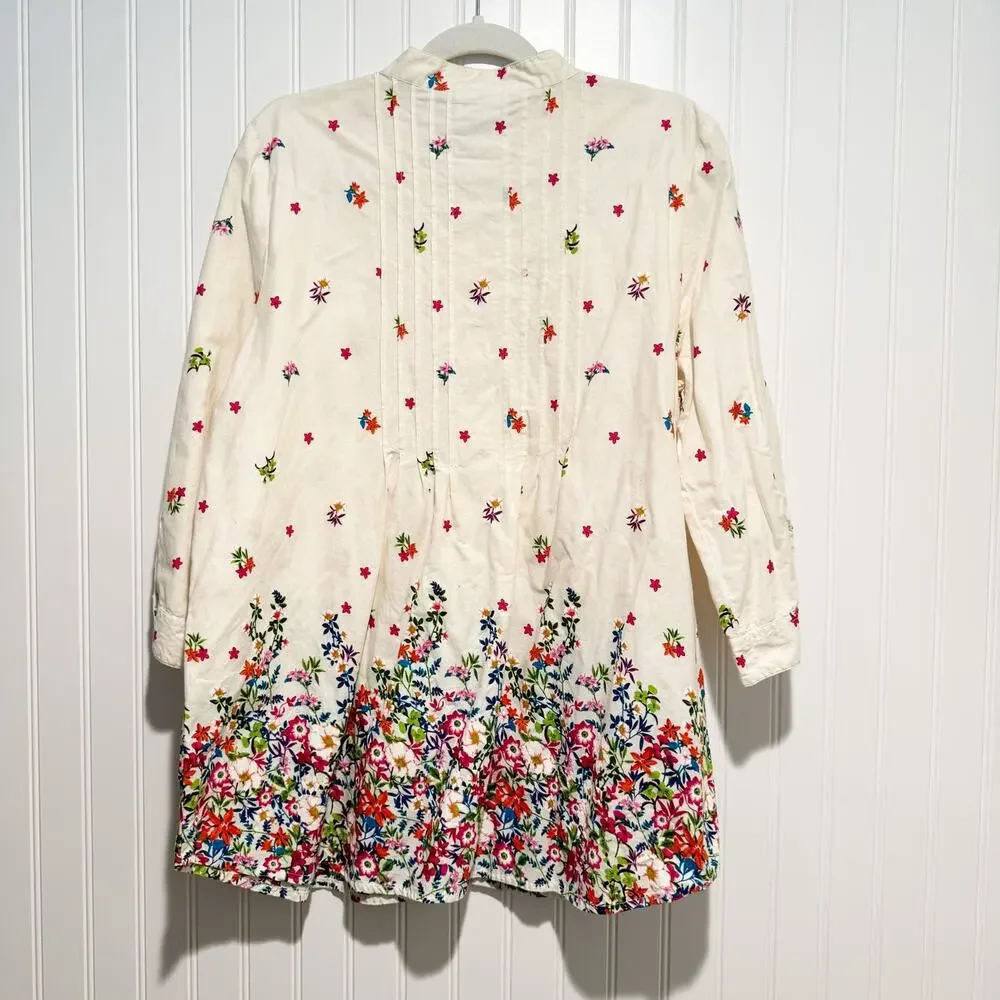 Vermont Country Store Floral Pintucked Cotton Shirt Size Large
